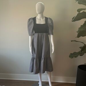 Square-neck gingham puff-sleeve midi dress